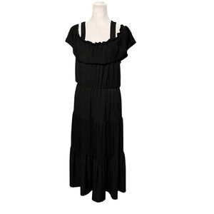 Lily Black Off Shoulder 2 Way Tiered Maxi Dress Size Medium NWT